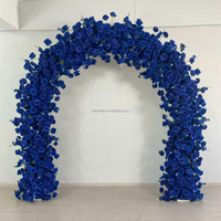 Arche de fleurs en forme de cœur bleue personnalisée avec support, fond de scène de mariage en fleurs artificielles roses, décoration de scène de mariage, arche de fleurs en forme de cœur