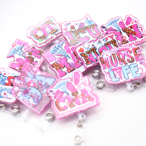 Porta credenciales de plástico al por mayor con purpurina acrílica para NICU, OT, MA, RN, CNA, LPN, ICU, accesorios de enfermería, regalos para uniformes de trabajadores, soporte para credenciales - Product Image 3