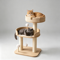 Arbre à chat CreamTower 81,5 cm à 4+ niveaux en aggloméré écologique, avec perchoirs doux en polaire courte et poteaux à gratter en sisal naturel, 3 cartons