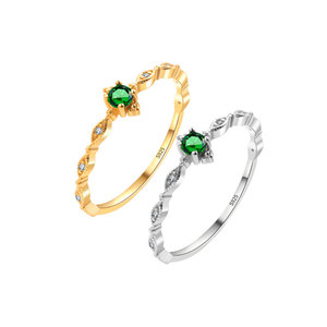 Bijoux fins, <span class=keywords><strong>bague</strong></span> en argent sterling S925 plaqué or 18 carats, zircon vert, <span class=keywords><strong>bague</strong></span> de fiançailles en zircon vert émeraude pour femmes pour mariage - Product Image 5