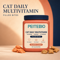 Complément alimentaire multivitaminé quotidien pour chat PEITEBIO, comprimés à mâcher, saveur saumon, taurine, oméga-3, soutien du cœur, de la vue, de la peau et du pelage, 90 comprimés