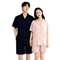 Ensemble de pyjama simple et décontracté pour couple, en coton modal Lenzing, à manches courtes et col à revers, pour homme et femme, idéal pour l'intérieur en été