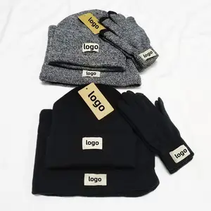 Luxury Men Beanie Scarf Custom Logo Adults Winter Scarves Two Piece Set