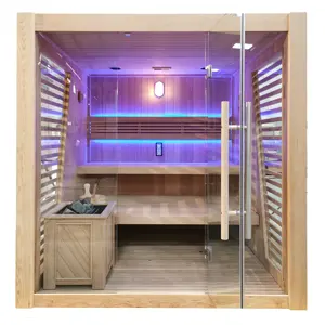 Swankia populer mewah Hemlock kayu solid sauna rumah kamar dalam ruangan uap kering ruang sauna inframerah jauh merah sauna harvia kompor