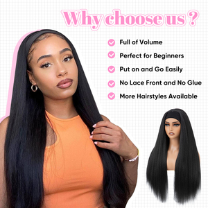 Parrucche <span class=keywords><strong>Afro</strong></span> con Fascia Integrata Liscia Effetto Yaki per Donna <span class=keywords><strong>Nera</strong></span>, Senza Colla, Sintetiche, Resistenti al Calore, per Capelli Femminili - Product Image 5