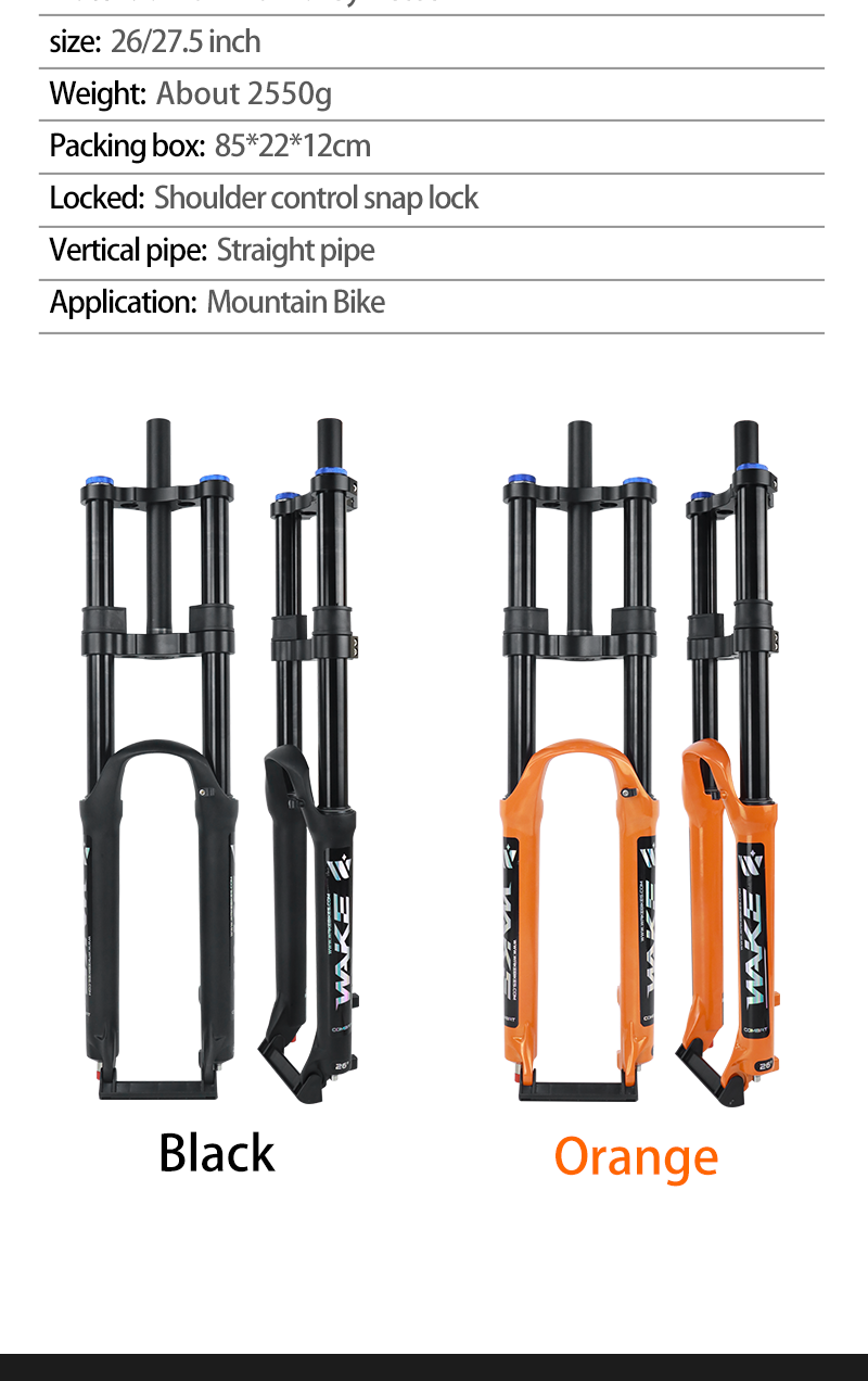 WAKEマウンテンバイクダウンヒルダブルクラウン空気圧フォーク26