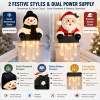 Lampu pagar teras Natal bertenaga surya, dekorasi manusia salju, Santa Claus, dan es batu untuk tangga, pagar, taman, penerangan liburan