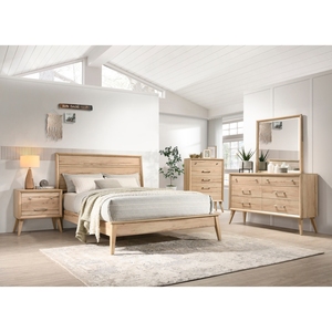 Comodino in Stile Classico con 2 Cassetti, Finitura in Rovere Naturale, Arredamento Camera da Letto in Legno, Design Moderno Mid-Century - Product Image 5