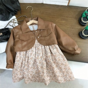 Conjunto de Vestido de Cuero con Estampado Floral para Niñas, Conjunto de Dos Piezas a la Moda para Niñas Pequeñas de 100-140 cm - Product Image 2