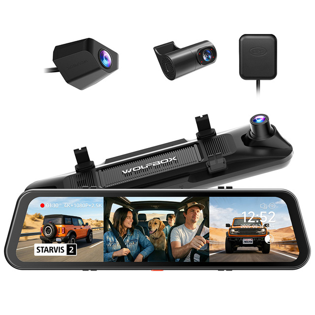Wolfbox Distributor G900TriPro 4K 1080P Triple Lens Car Black Box Night Front and Rear Mirror Dash Camera Without SD Card