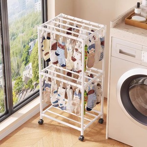 Sock Drying Rack With Multiple <b>Hooks</b> Floor Standing Mobile Clothes Organizer For Baby Bibs And Socks Storage Solution - Product Image 1
