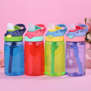 Bouteille d'eau en plastique pour enfants, vente en gros, motif dessin animé, réutilisable, anti-fuite avec paille - Product Image 1