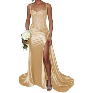 Abito da Sera <span class=keywords><strong>Lungo</strong></span> da Donna in <span class=keywords><strong>Raso</strong></span> Verde Sexy Senza Spalline Novità 2025 per Feste e Balli - Product Image 4