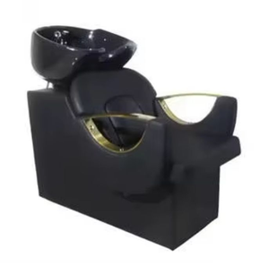Fauteuil de Barbier de Luxe en PU Noir avec Accoudoirs Dorés, Chaise de Coiffure Hydraulique, Unité de Lavage de Cheveux pour Salon - Product Image 2