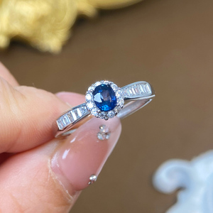 <span class=keywords><strong>Anello</strong></span> Minimalista con Zaffiro Blu Naturale per Donne, Argento Sterling 925, Montatura a Griffe, Placcato <span class=keywords><strong>Oro</strong></span>, Gioiello di Lusso per Fidanzamento - Product Image 3