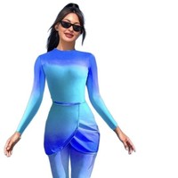 Maillot de bain trois pièces style 2026 - Maillot de surf en soie fine dégradé tie-dye à manches ajustées et haute élasticité