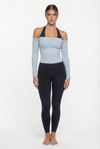 Conjunto Deportivo de Dos Piezas para Mujer, Top Halter con Bloques de Color, Manga Larga, Secado Rápido, Ajustado, para Yoga, Running, Gimnasio, Fitness, <span class=keywords><strong>Pilates</strong></span> - Product Image 3
