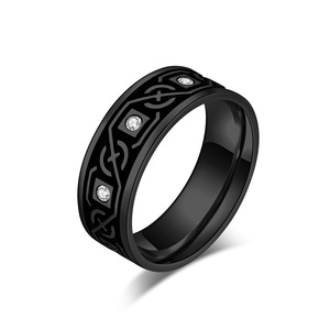 Nordic Celtic Knot <b>Titanium</b> Steel <b>Ring</b> Black Geometric Design Unisex Jewelry Gift - Product Image 4