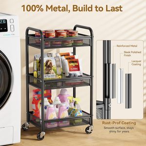 <b>Storage</b> <b>Cart</b> Metal Rolling Kitchen Organizer With Wheels Multifunctional <b>Storage</b> Rack For Living Room Bedroom Office - Product Image 2