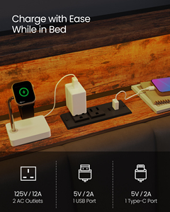 Letto Matrimoniale Regolabile VASAGLE con Testiera Contenitore, Struttura Letto Queen Size con LED, Disponibile anche Full Size - Product Image 5