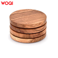 Ensemble personnalisé WOQI de 4 sous-verres modernes en bois d'acacia naturel de qualité supérieure, écologiques, 10 cm, faits à la main, protection de table pour café et thé