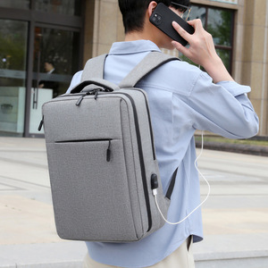 15.6" Large Waterproof Eco-Friendly Polyester Softback <b>Laptop</b> <b>Backpack</b> Arcuate Shoulder Strap Zipper Closure Business Style - Product Image 3
