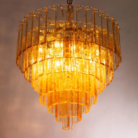 Lustre en verre de Murano couleur champagne grande suspension