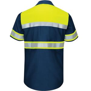 Haute visibilité conçu sur mesure hommes bleu profond à manches courtes vêtements de travail chemise Bangladesh usine exportation imprimé vestes uniforme - Product Image 2