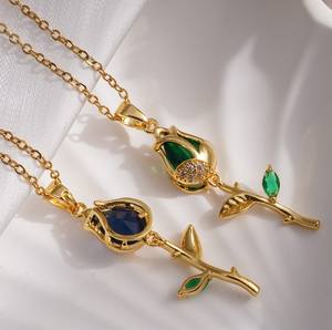 التيتانيوم الصلب مع قلادة مطلية بالذهب المرأة الزنبق الزهور قلادة النساء المجوهرات طوق - Product Image 4