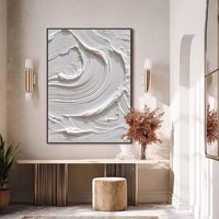 Peinture murale décorative abstraite 3D moderne en plâtre blanc Wabi Sabi, grande taille, faite à la main, personnalisable pour la maison, le bureau ou l'hôtel