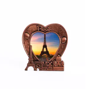 3D 爱日落风景巴黎法国埃菲尔铁塔纪念品礼物金属心形相框