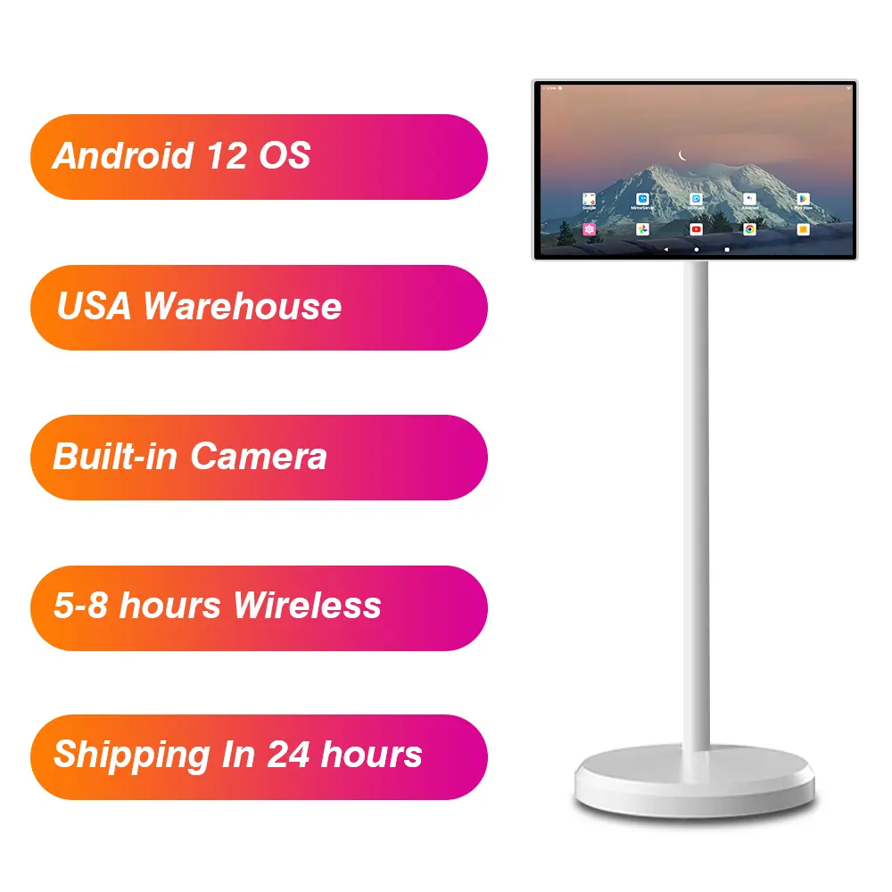 2024 écran d'affichage tactile vidéo au sol 21.5 pouces Smart Tv Android Portable Mobile Stand By Me Tv avec 8 millions de caméras