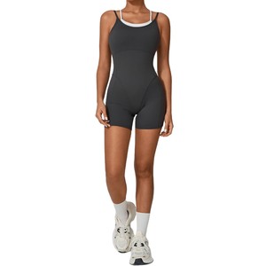 GCWAVE Fake deux-pièces couleur contrastée combinaison de sport combinaison de yoga une pièce combinaison de fitness extérieure dos nu - Product Image 5