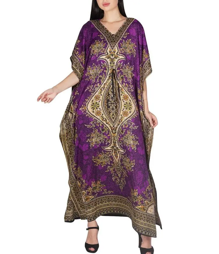 Mujeres Kaftan Plus Size Long Maxi Dress Beach Cover Up Vestido de noche Kimono Caftan Girls vestido casual al aire libre