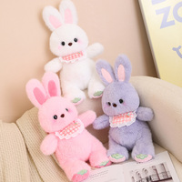 Peluche Lapin Assis Adorable, Douce Poupée Lapin en Peluche avec Bavoir en Dentelle, Mignons Animaux en Peluche pour Décoration de Chambre d'Enfant, Cadeau de Fêtes