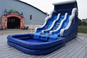 Blue Wave Double Slide Inflatable Water Slide With Pool For Summer Holiday