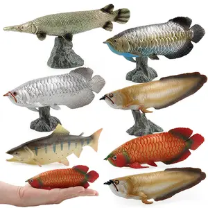 HY mainan tangan simulasi hewan arwana emas, dekorasi plastik perak statis tangan padat model arwana laut