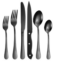 Ensemble de couverts en acier inoxydable écologique et durable noir mat avec motif gravé, couteau, fourchette, cuillère, vaisselle de luxe, compatible lave-vaisselle