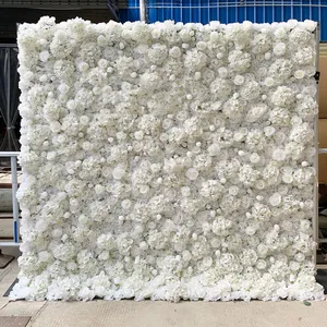 YOPIN-1229 Customized Artificial Silk 8ft X 8ft 5D White Rose Wedding Flower Wall Backdrop