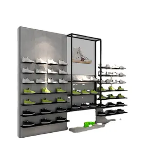 Estante de exhibición para zapatillas de metal, diseño de interior de tienda, venta al por menor