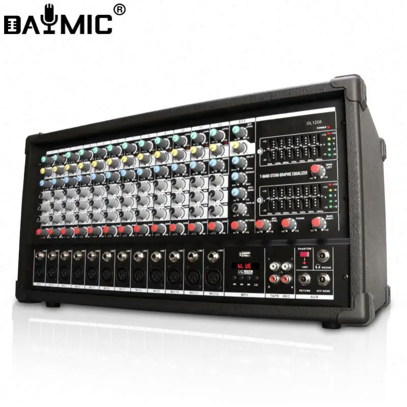 Pengendali dj profesional mixer konsol audio 12 saluran dengan kotak penguat daya untuk acara dj rumah ktv