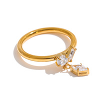 Bague tendance JINYOU 8910 en acier inoxydable plaqué or PVD, avec zircon cubique en forme de goutte d'eau, pour femme