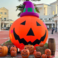 Calabaza Inflable Gigante con Sombrero, Decoración Luminosa LED para Jardín, Patio, Fiesta de Halloween