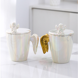 แก้วกาแฟทรงปีกนางฟ้าสีทองสุดเก๋ แก้วเซรามิกหลากสีพร้อมหูจับรูปปีกนางฟ้า - Product Image 5