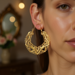 Orecchini a cerchio dorati E3733 per donna, stile bohémien, in lega di zinco, gioielli alla moda per feste. - Product Image 2