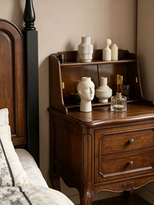 Traditional Mahogany Queen <b>Bed</b> Frame with Storage Box Spring Design Solid Wood Construction Dark <b>Brown</b> Finish - Product Image 6