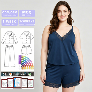 Nouvel Arrivage 2026 – Ensemble de Nuit Grande Taille en Dentelle Sexy, Couleur Unie, Caraco Col V et Short Élastique pour Femme - Product Image 1