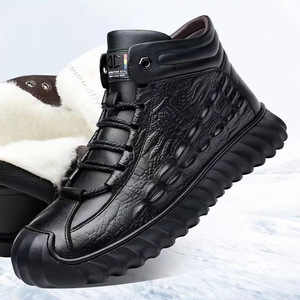 Bottes d'hiver pour hommes, noires, doublées de polaire, en cuir de vachette, à lacets, chaudes, résistantes au froid, chaussures d'extérieur - Product Image 1