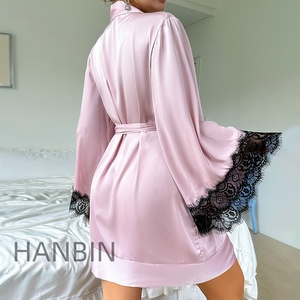 Set <span class=keywords><strong>Camicia</strong></span> <span class=keywords><strong>da</strong></span> <span class=keywords><strong>Notte</strong></span> e Vestaglia <span class=keywords><strong>da</strong></span> <span class=keywords><strong>Donna</strong></span> Personalizzabile con Logo, in Raso a Maniche Lunghe, Scollo a V, Asciugatura Rapida, Vita Elastica, per Casa e <span class=keywords><strong>Notte</strong></span> Estiva - Product Image 5