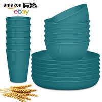 Lot de 24 assiettes et bols de camping incassables en paille de blé, compatibles micro-ondes et lave-vaisselle, vente en gros OEM